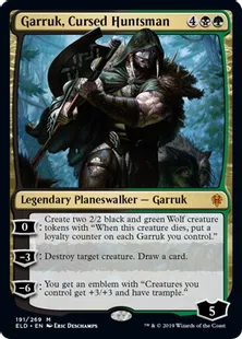 《呪われた狩人、ガラク/Garruk, Cursed Huntsman》[ELD] 金R