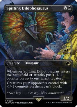 【ロゴ入り版・Foil】《毒吐きディロフォサウルス/Spitting Dilophosaurus》[REX]黒R