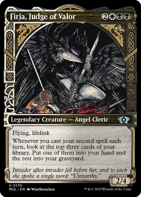 【ダブルレインボウ・Foil】(170)《武勇の審判者、ファーヤ/Firja, Judge of Valor》[MUL] 金U