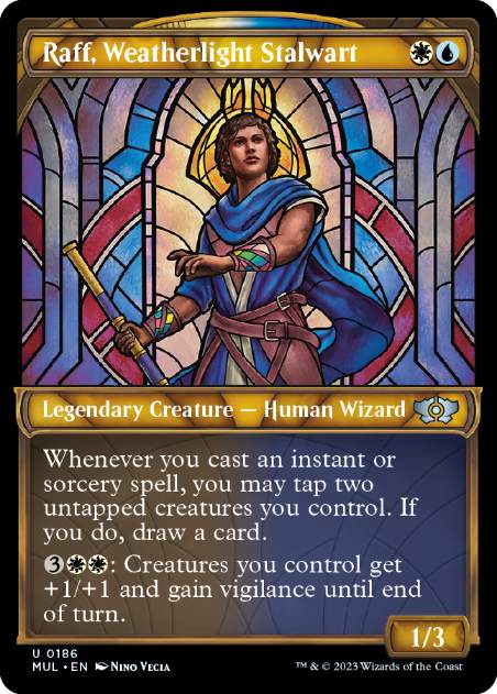 【ダブルレインボウ・Foil】(186)《ウェザーライトの重鎮、ラフ/Raff, Weatherlight Stalwart》[MUL] 金U