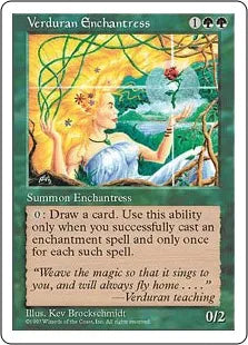 《新緑の女魔術師/Verduran Enchantress》[5ED] 緑R