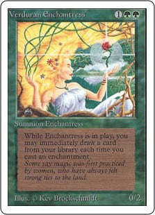 《新緑の女魔術師/Verduran Enchantress》[LEA] 緑R